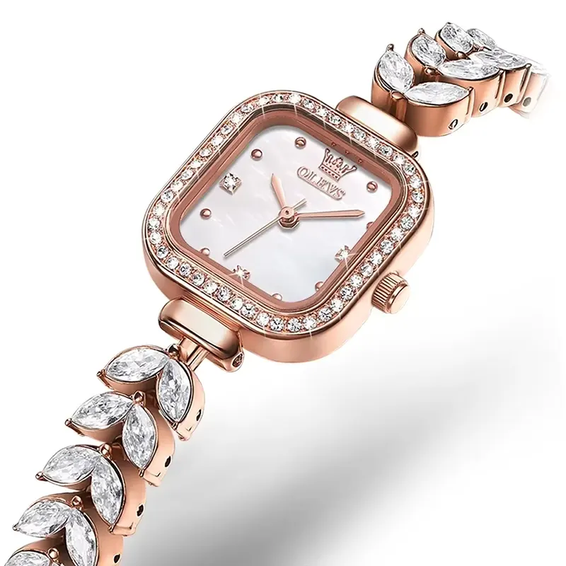 Olevs Silver Dial Rose Gold-Tone Casual Ladies Watch- 9987